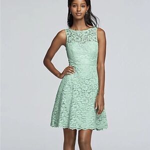 David’s Bridal All Over Lace Bridesmaid Dress in Meadow Green